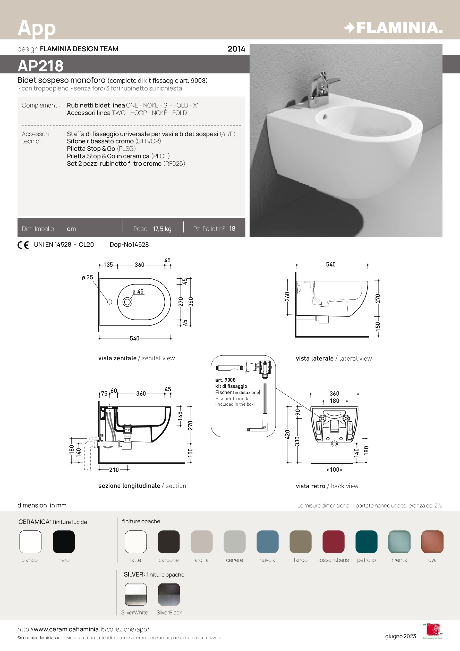 FLAMINIA APP BIDET SOSPESO