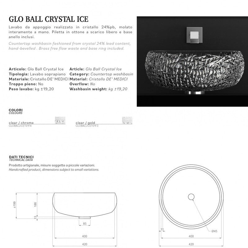 GLASS DESIGN GLO BALL CRYSTAL ICE LAVABO