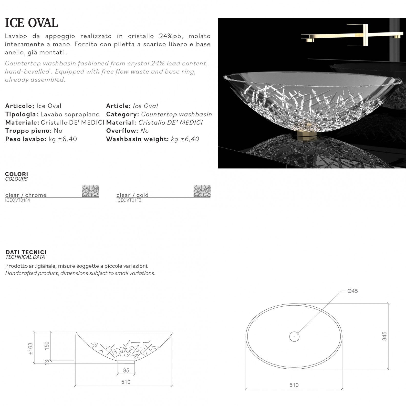 GLASS DESIGN ICE OVAL LAVABO