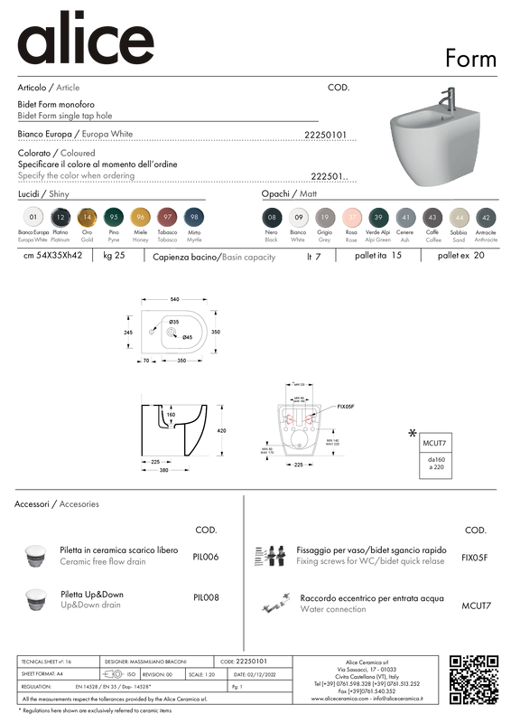ALICE CERAMICA BIDET FORM A TERRA