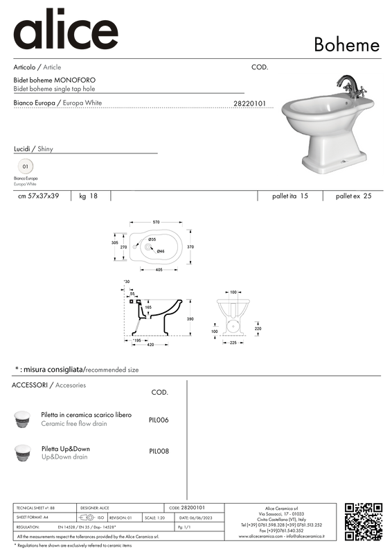 ALICE CERAMICA BIDET BOHEME