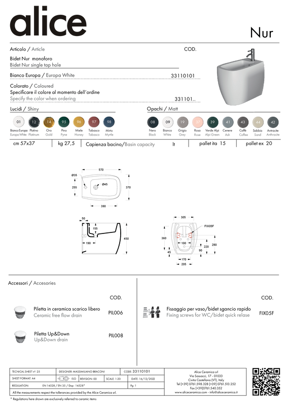 ALICE CERAMICA BIDET NUR
