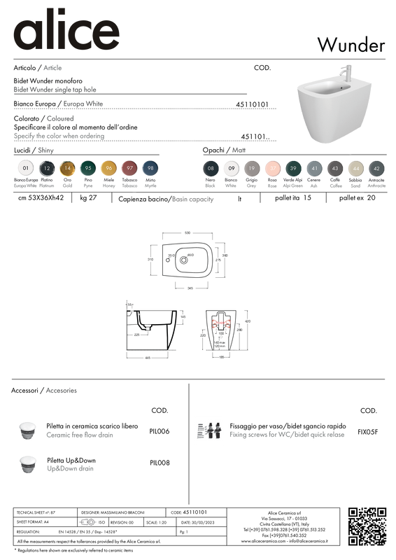 ALICE CERAMICA BIDET WUNDER A TERRA