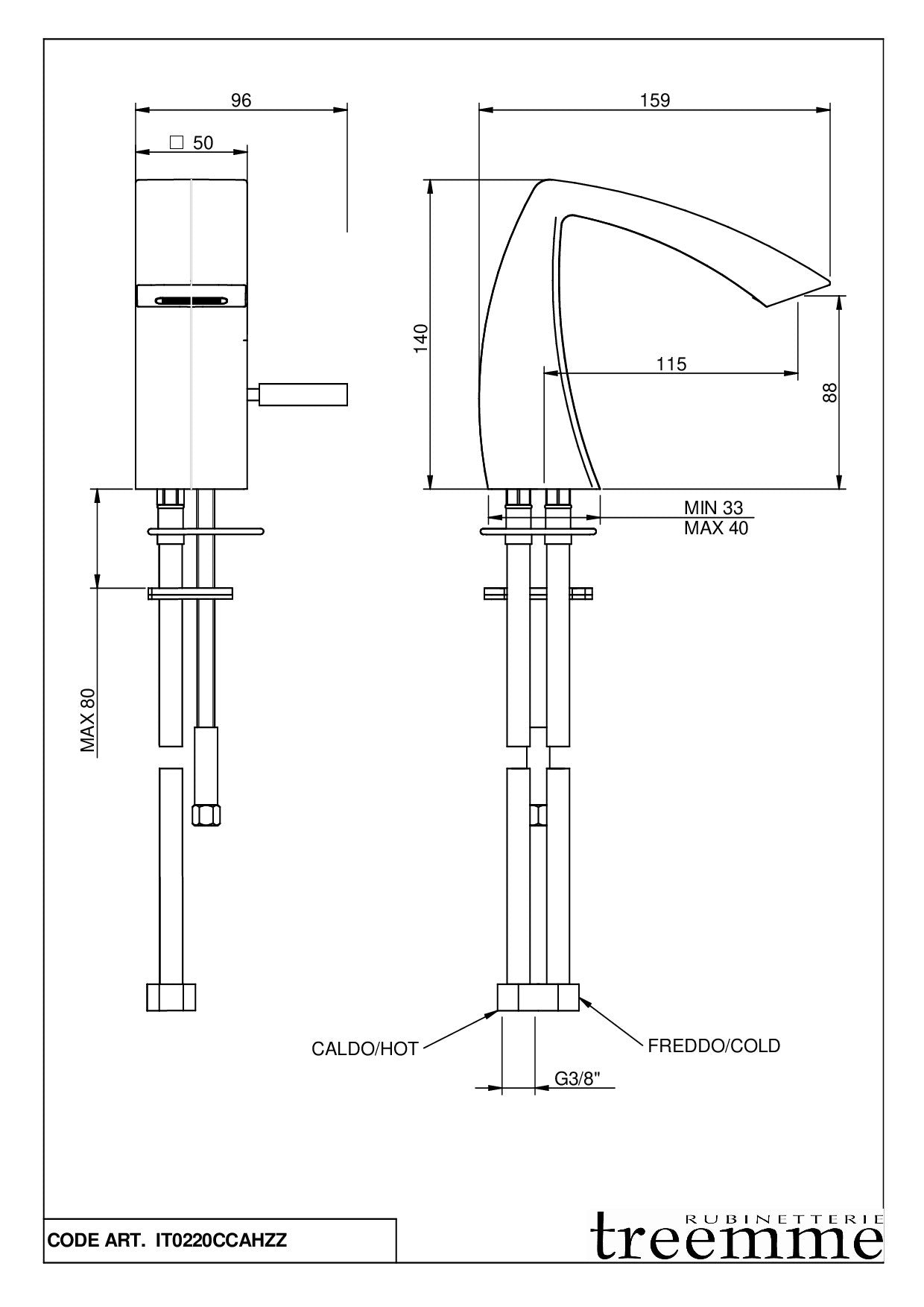 TREEMME ARCHÉ MISCELATORE MONOCOMANDO LAVABO/BIDET 88