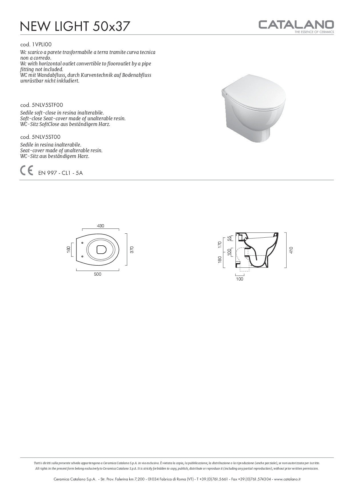 CATALANO NEW LIGHT 50 SET VASO C/COPRIVASO CHIUSURA TRADIZIONALE + BIDET