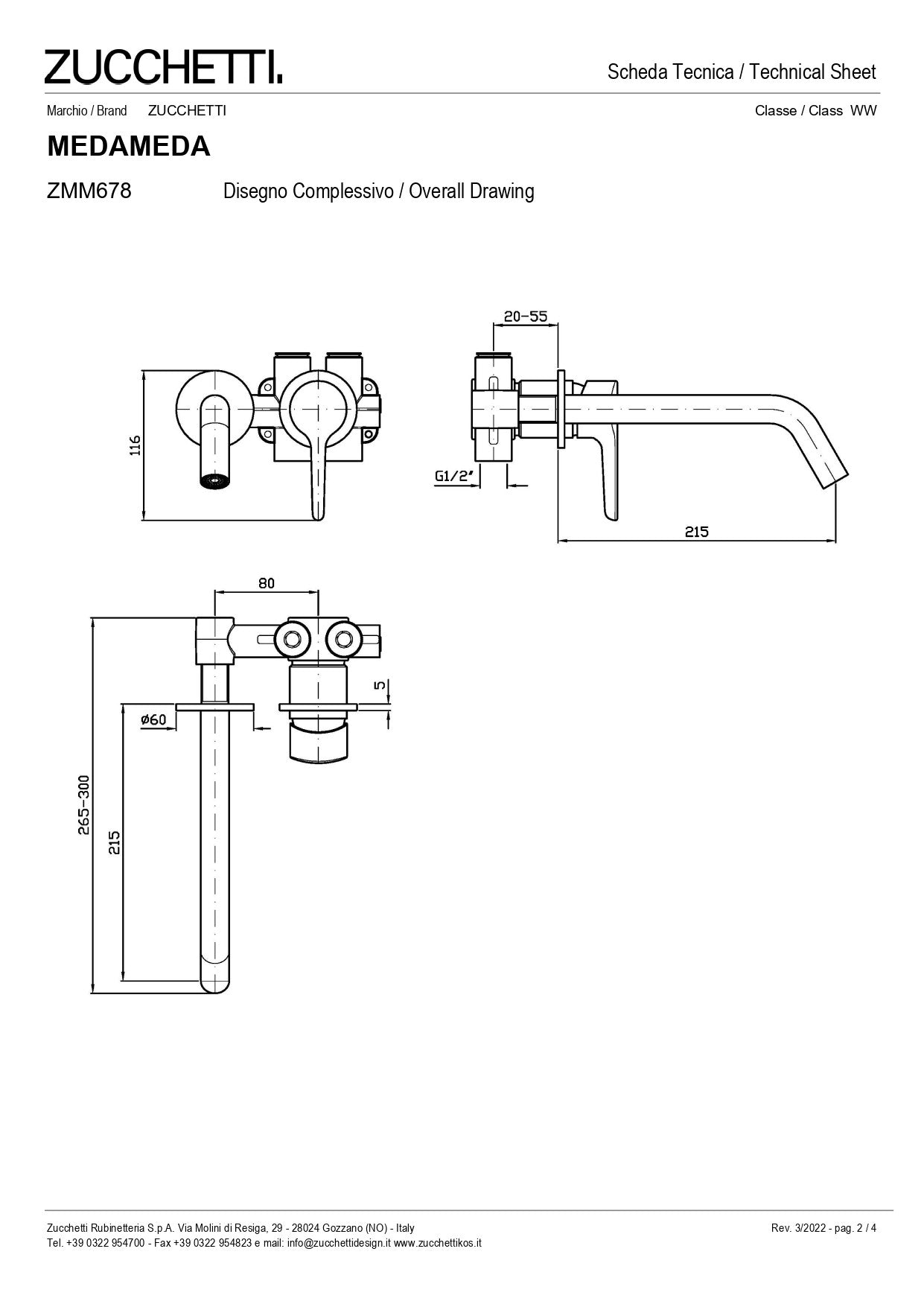 ZUCCHETTI MEDAMEDA MIX MONOCOMANDO LAVABO INCASSO L. BOCCA 215 mm CON AERATORE