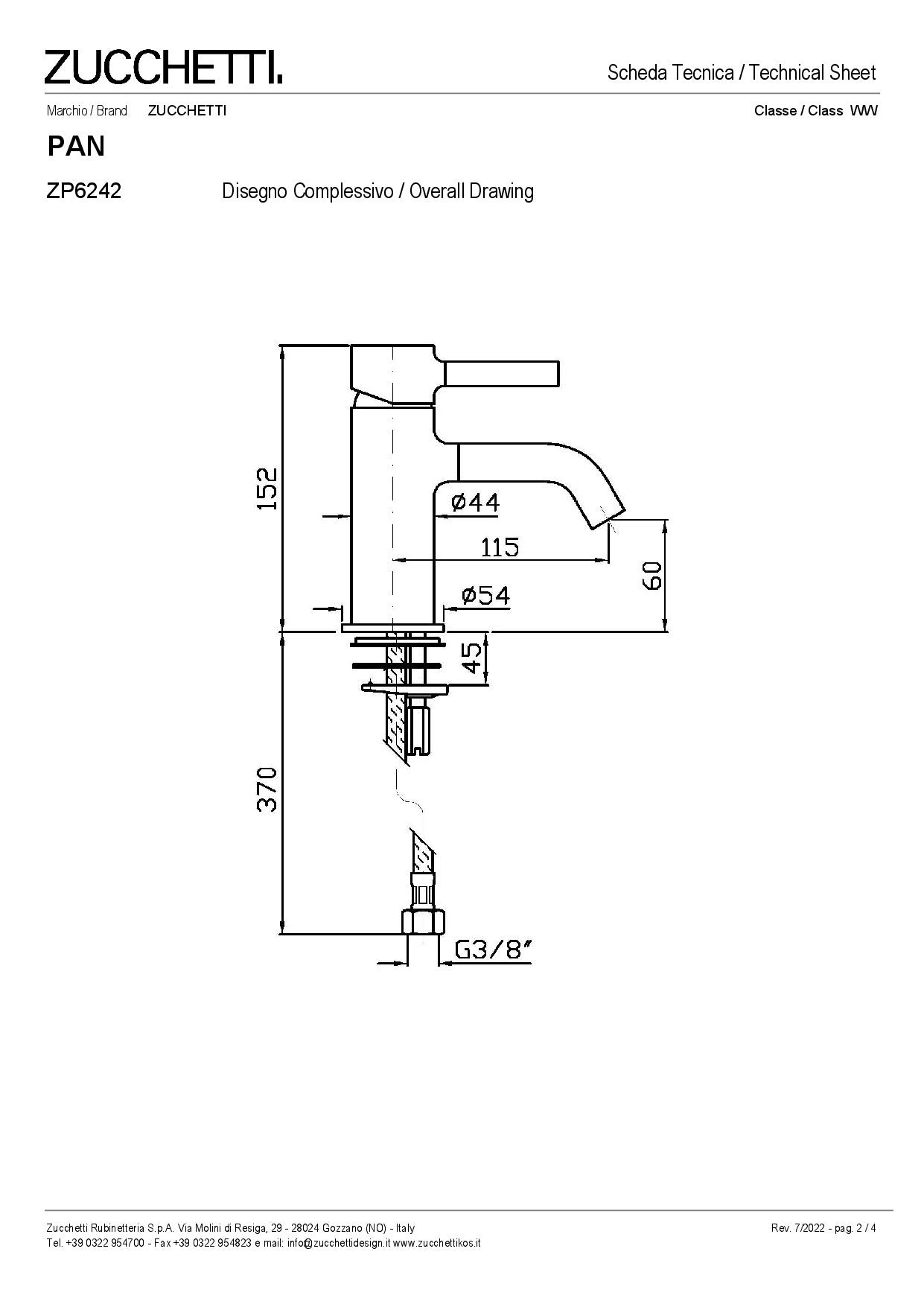 ZUCCHETTI PAN MIX MONOCOMANDO LAVABO CON AERATORE E SENZA SCARICO