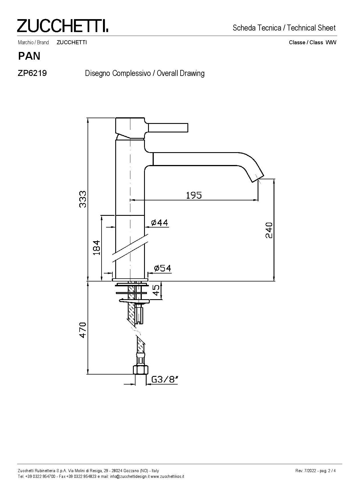 ZUCCHETTI PAN MIX SINGLE-LEVER BASIN MIXER WITH EXTENSION, AERATOR AND NO WASTE
