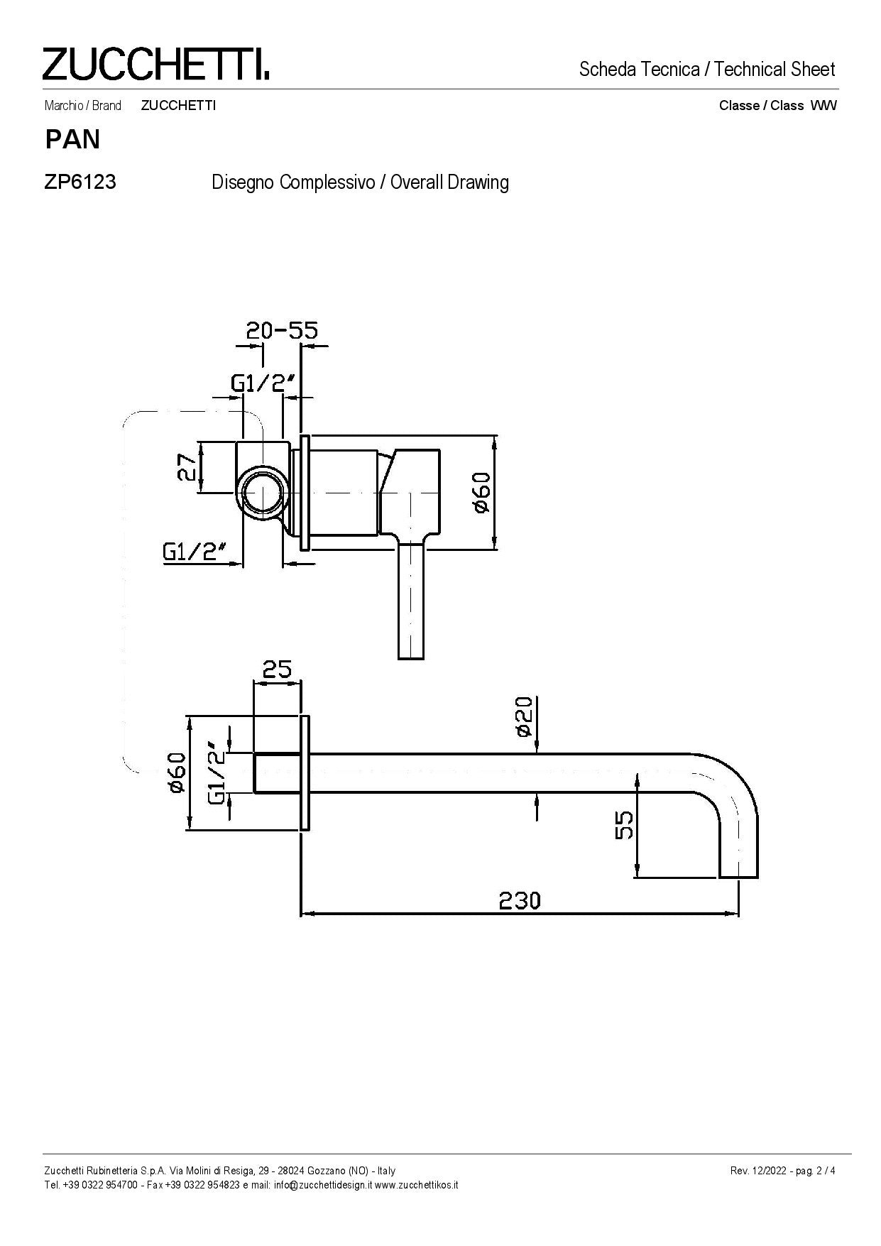 ZUCCHETTI PAN MIX MONOCOMANDO LAVABO INCASSO 2 FORI L. BOCCA 230 mm CON AERATORE
