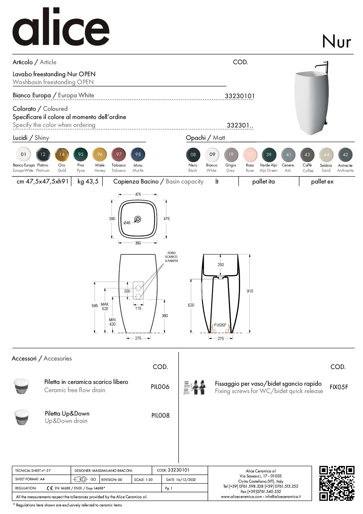 ALICE CERAMICA NUR FREESTANDING OPEN