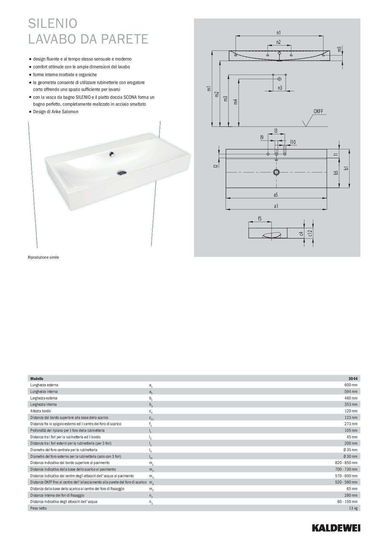 KALDEWEI SILENIO WALL-MOUNTED WASHBASIN