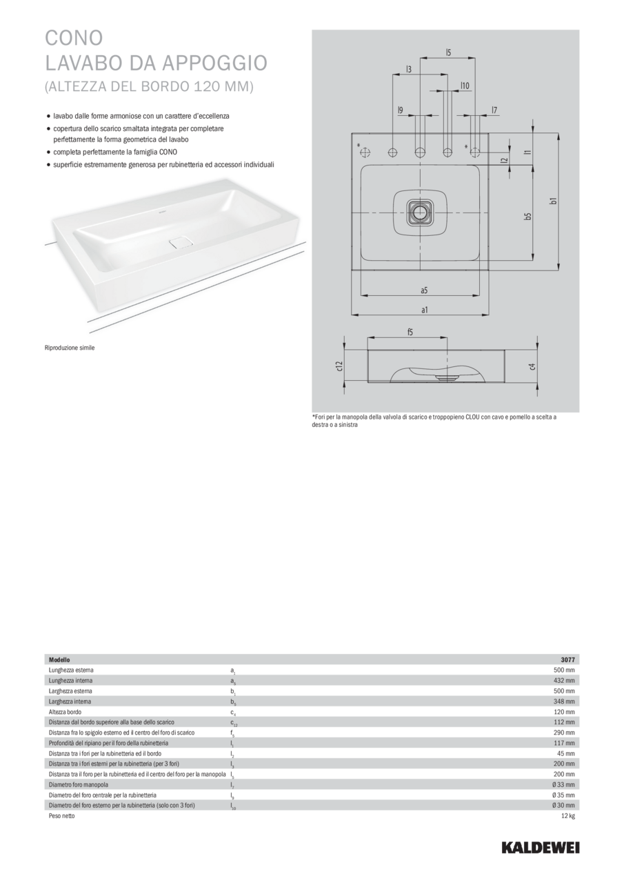 KALDEWEI CONO LAVABO DA APPOGGIO 120mm