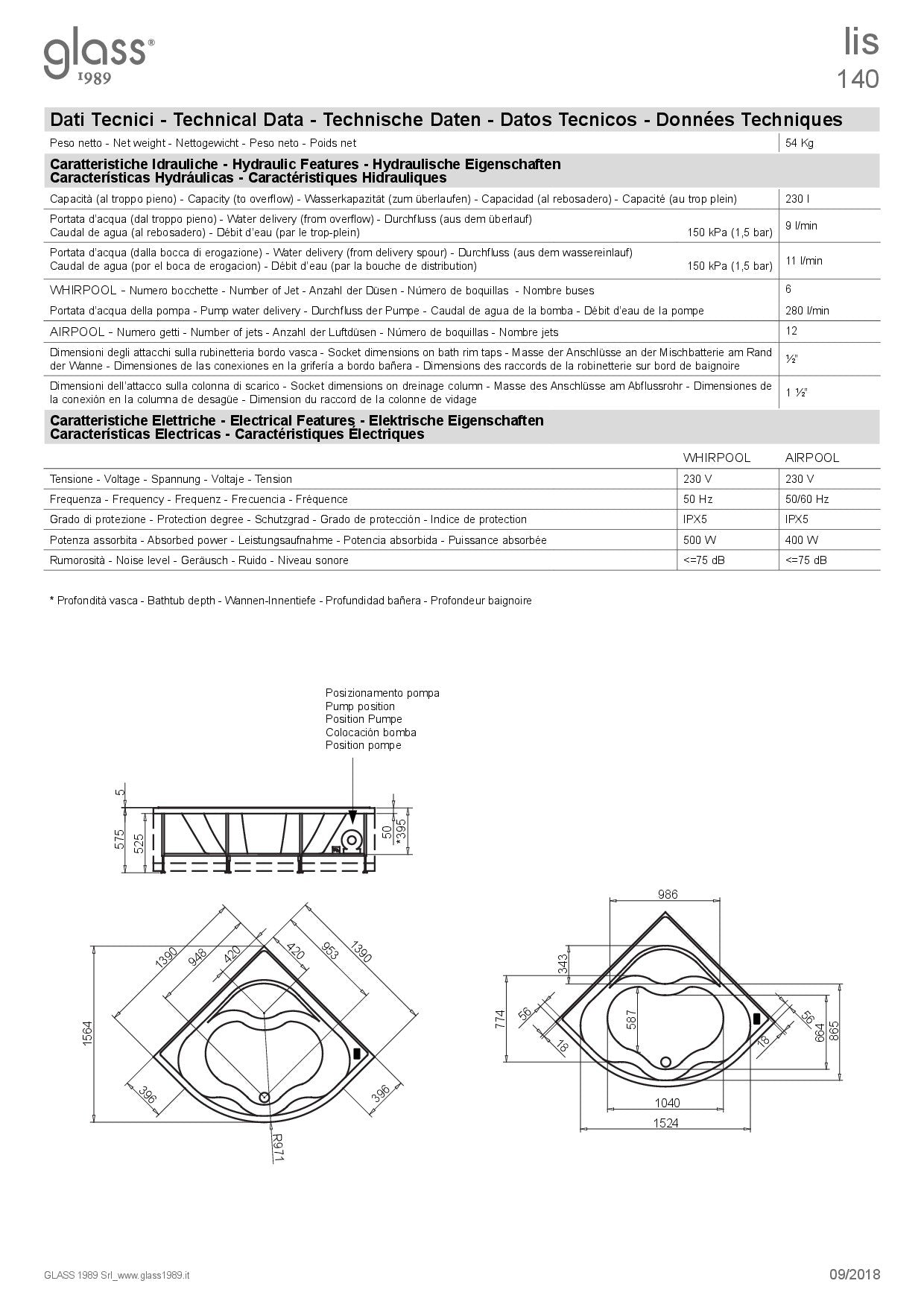 GLASS 1989 LIS VASCA ANGOLARE CON IDROMASSAGGIO EASY