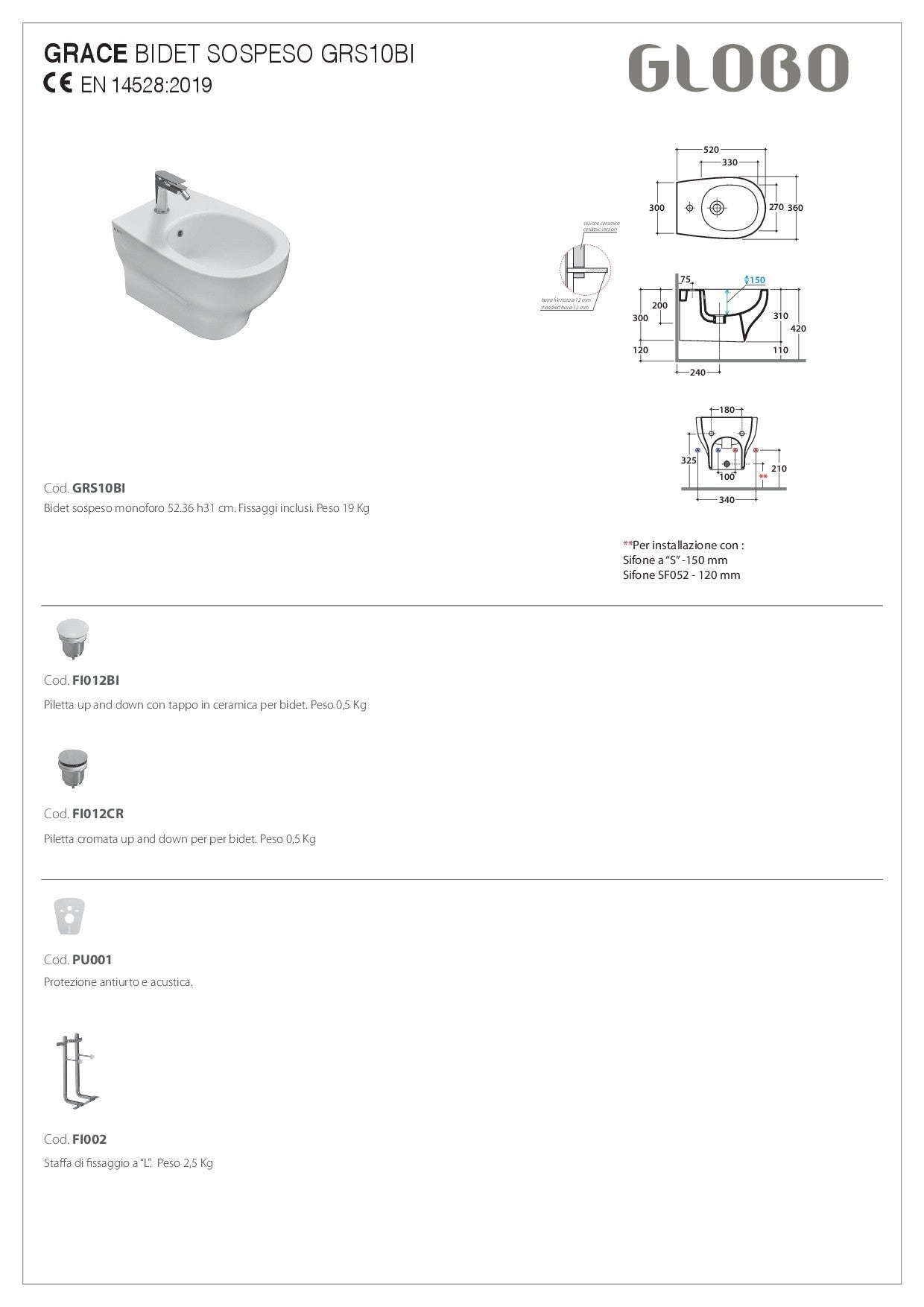 GLOBO GRACE BIDET SOSPESO