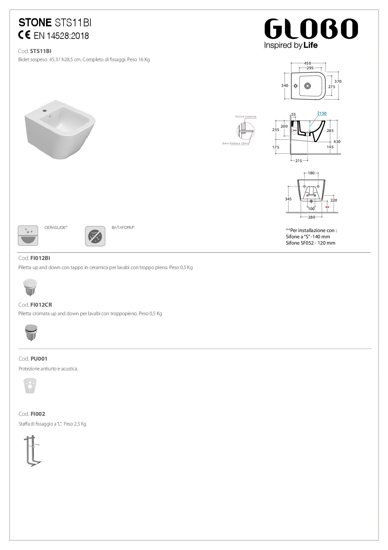 GLOBO STONE BIDET SOSPESO