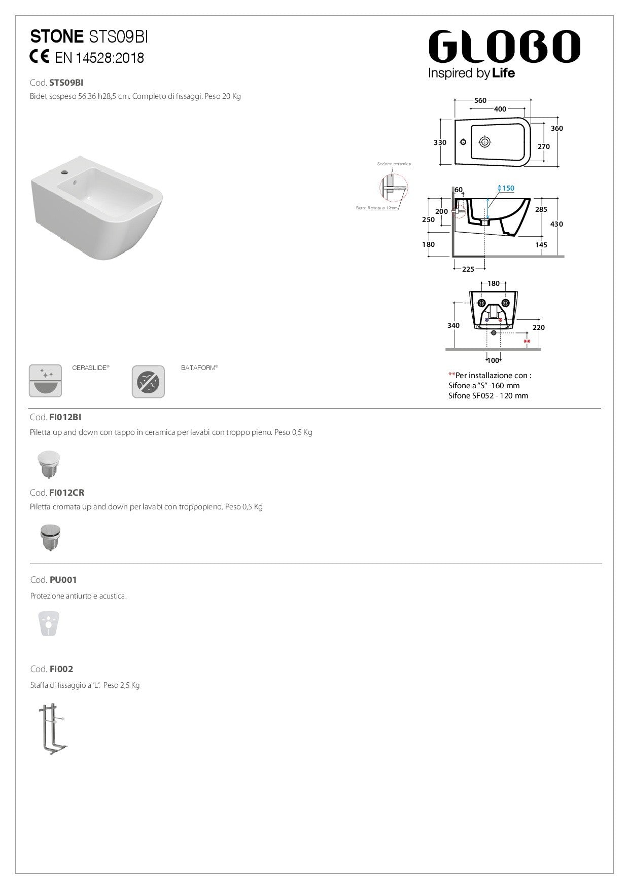 GLOBO STONE BIDET SOSPESO