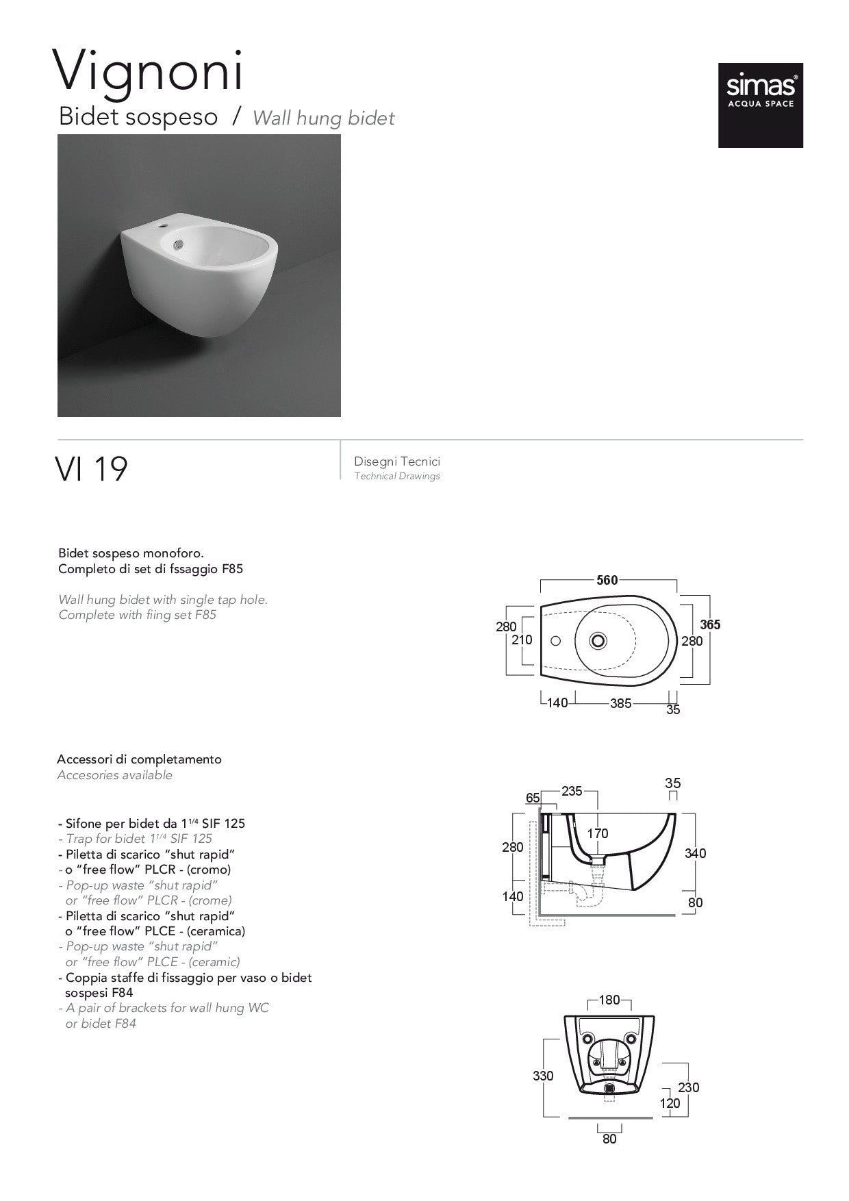 SIMAS BIDET SOSPESO VIGNONI