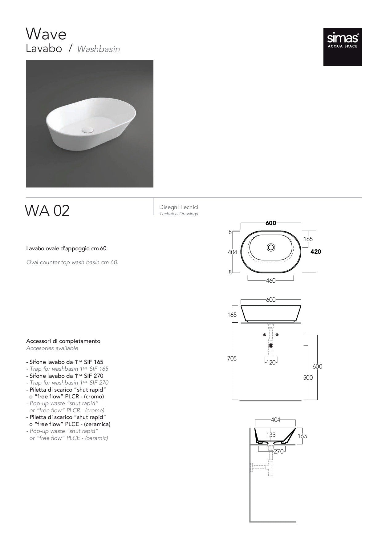 SIMAS WAVE LAVABO 60