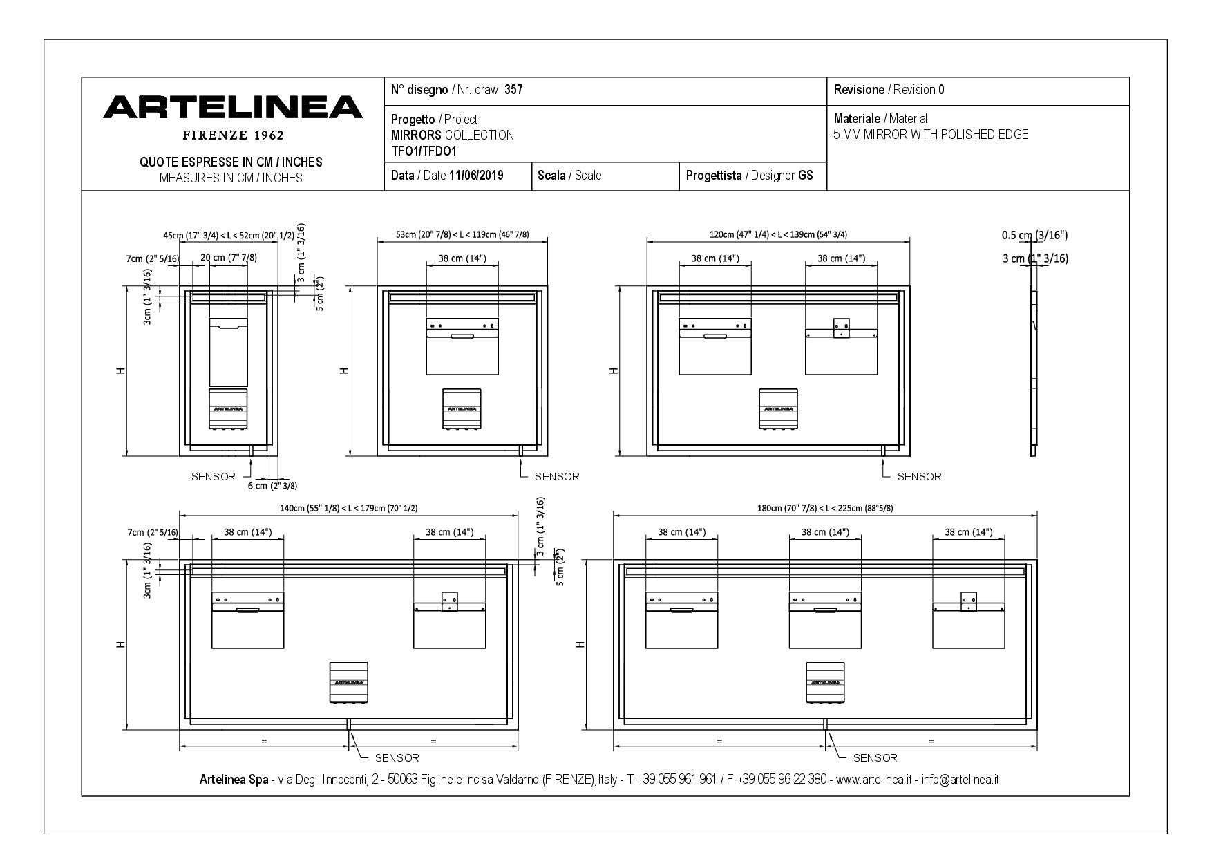 ARTELINEA SPECCHIO FLASH COLLECTION LED BAND+ LED DIFFUSION