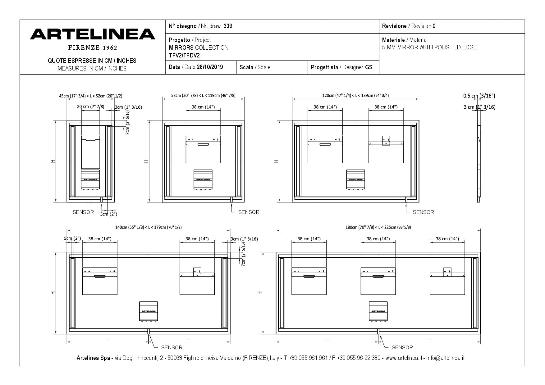 ARTELINEA SPECCHIO FLASH COLLECTION LED BAND+LED DIFFUSION