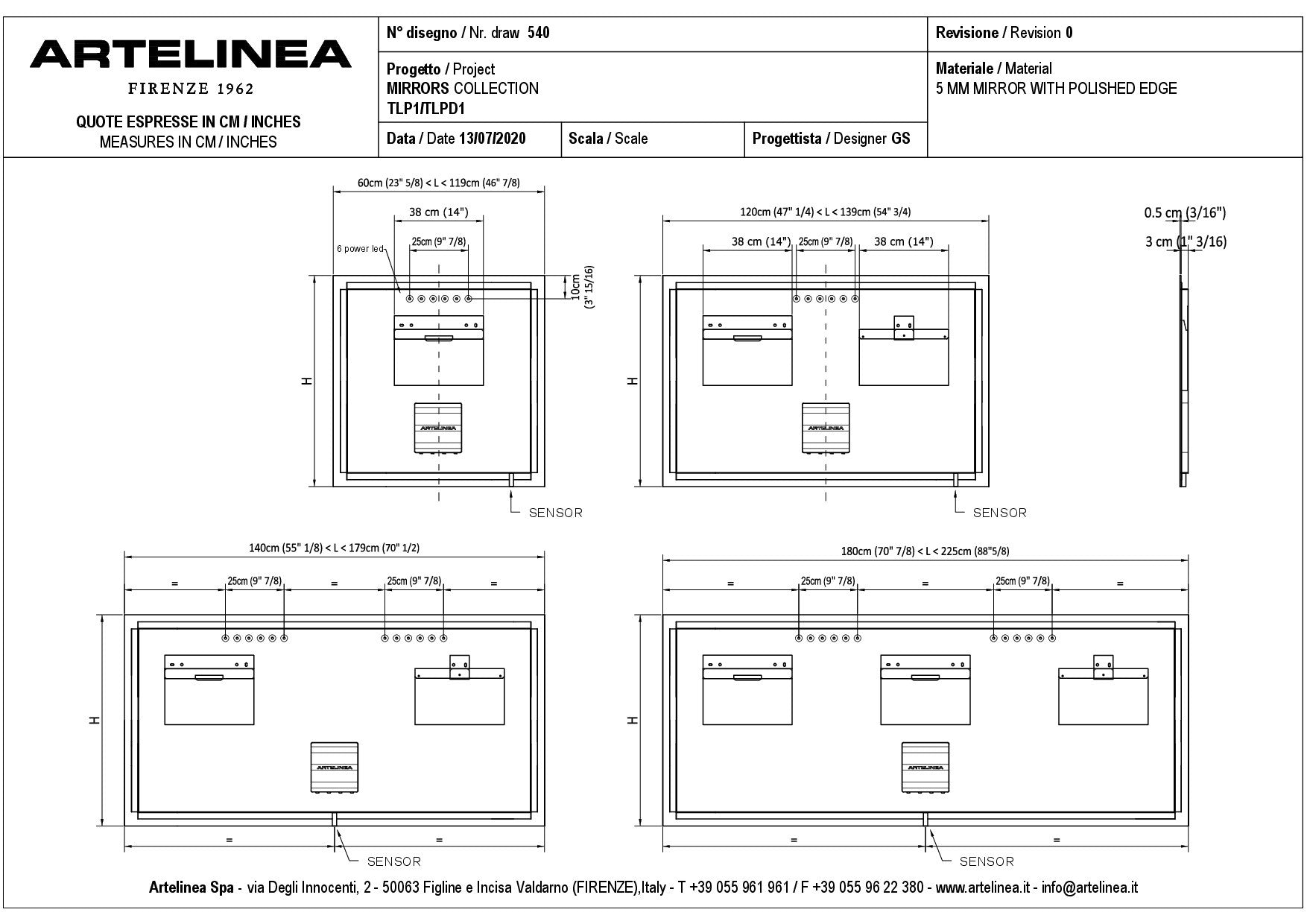 ARTELINEA SPECCHIO LED COLLECTION POWER LED