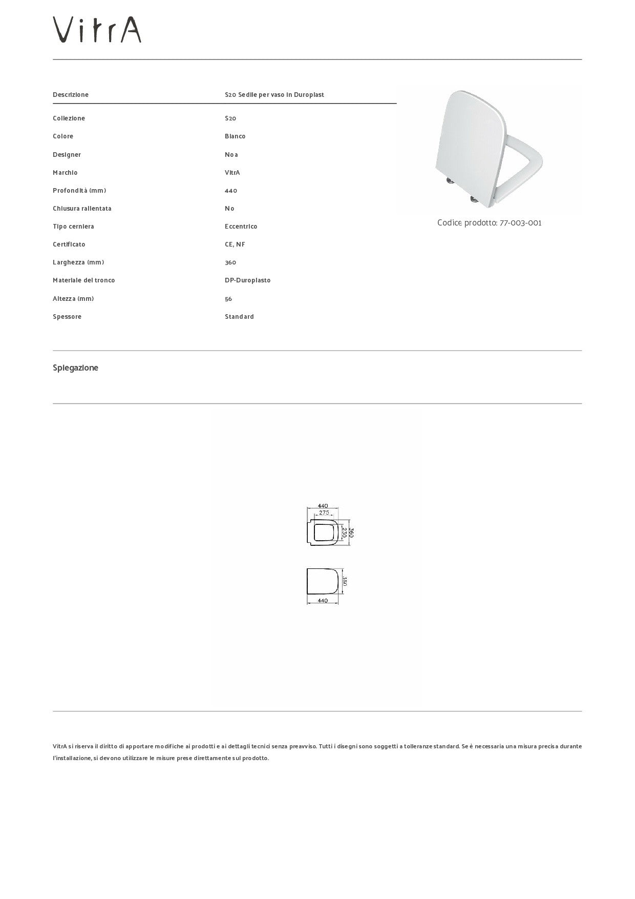 VITRA S20 TOILET SEAT IN DUROPLAST