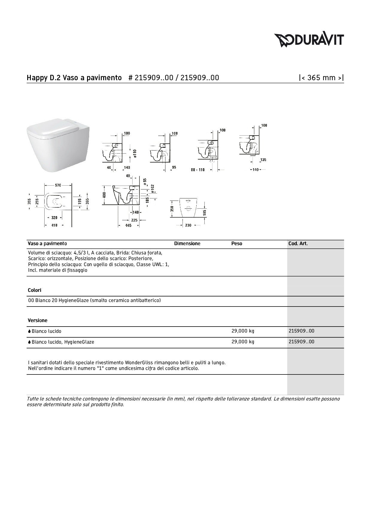 DURAVIT HAPPY D.2 SET VASO A PAVIMENTO C/COPRIWC SOFT-CLOSE + BIDET