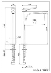 NEWFORM DELTA MIX MONOCOMANDO VERSIONE ALTA PER LAVABO DA APPOGGIO SENZA SCARICO