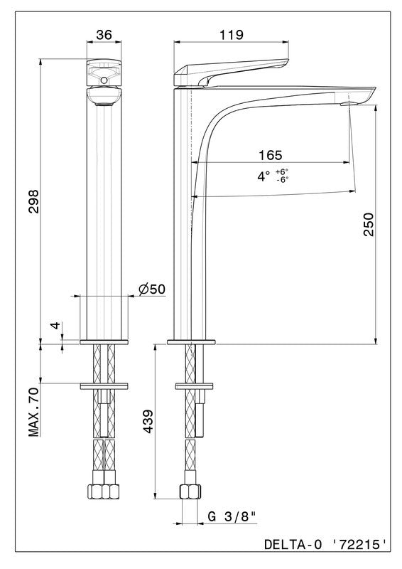NEWFORM DELTA MIX MONOCOMANDO VERSIONE ALTA PER LAVABO DA APPOGGIO SENZA SCARICO