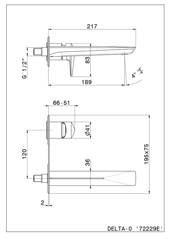 NEWFORM DELTA GRUPPO MISCELATORE MONOCOMANDO A PARETE PER LAVABO BOCCA L. 217 mm