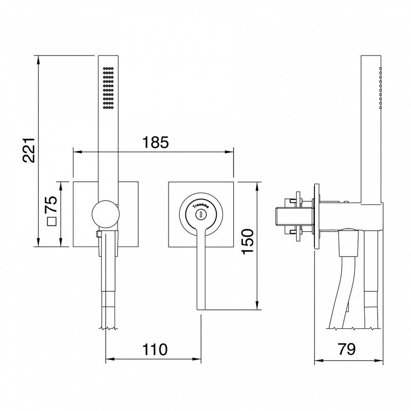TREEMME TIME-TIME OUT MISCELATORE MONOCOMANDO INCASSO DOCCIA CON DOCCETTA