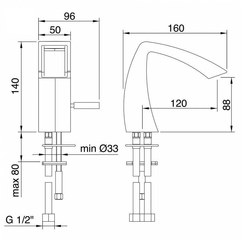 TREEMME ARCHÉ MISCELATORE MONOCOMANDO LAVABO/BIDET 88