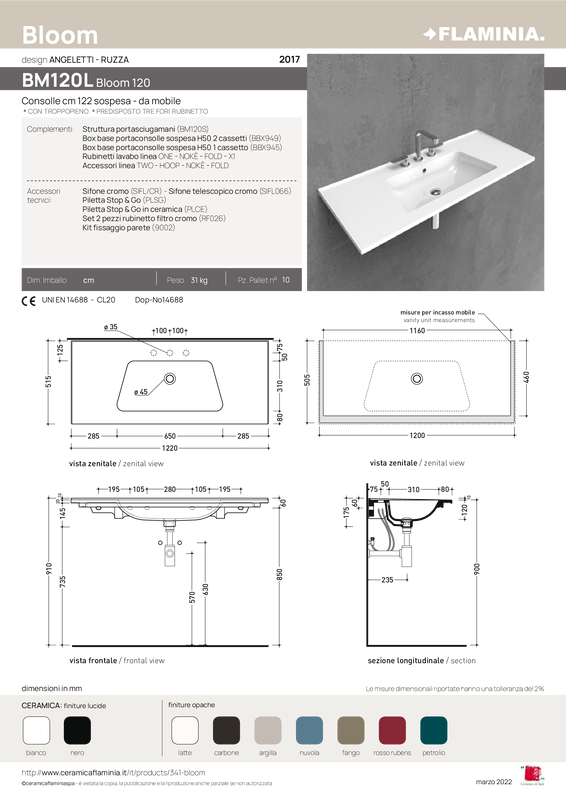 FLAMINIA BLOOM 120 CONSOLLE SOSPESA