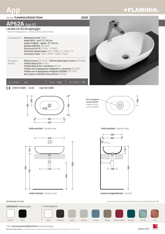 FLAMINIA APP LAVABO DA APPOGGIO 62