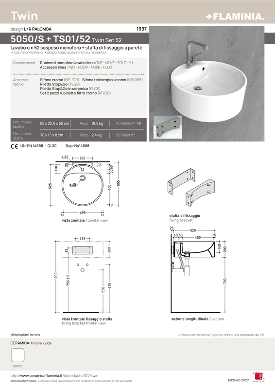 FLAMINIA MINI TWIN 30 LAVABO DA APPOGGIO