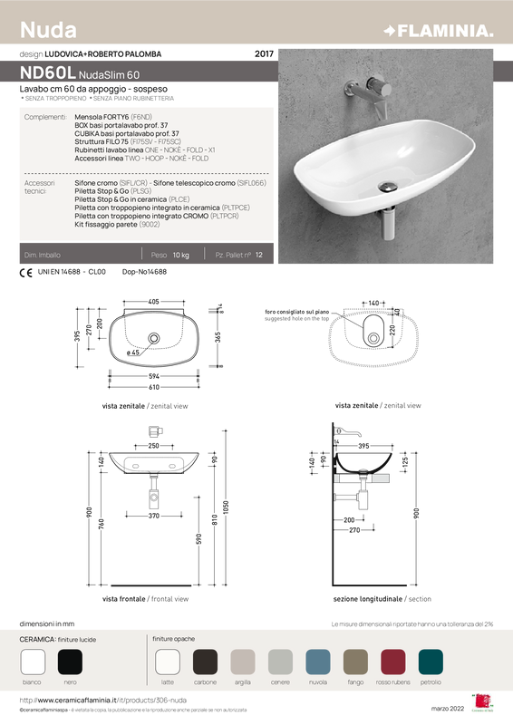 FLAMINIA NUDASLIM 60 LAVABO DA APPOGGIO-SOSPESO