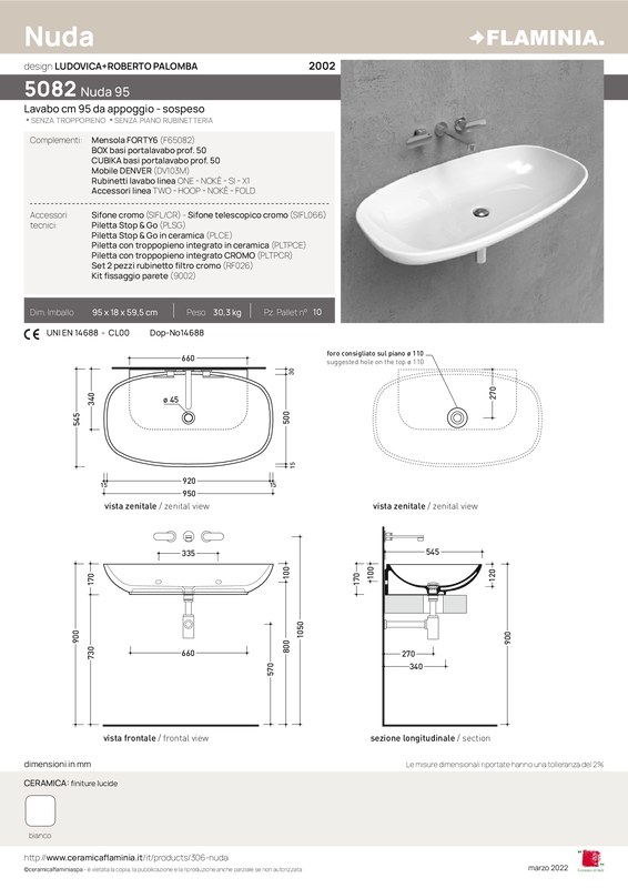 FLAMINIA NUDA 95 LAVABO DA APPOGGIO-SOSPESO