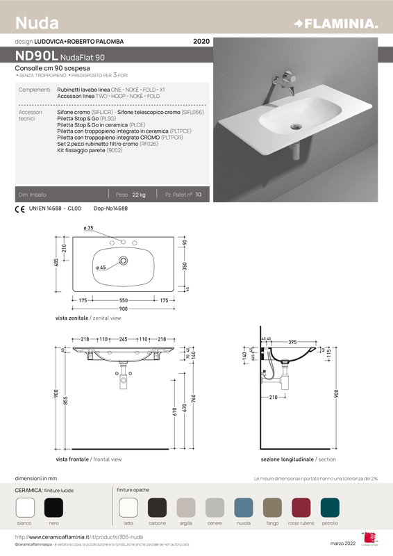 FLAMINIA NUDAFLAT 90 LAVABO A PARETE