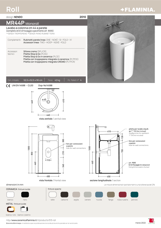 FLAMINIA MONOROLL LAVABO FREESTANDING A PARETE