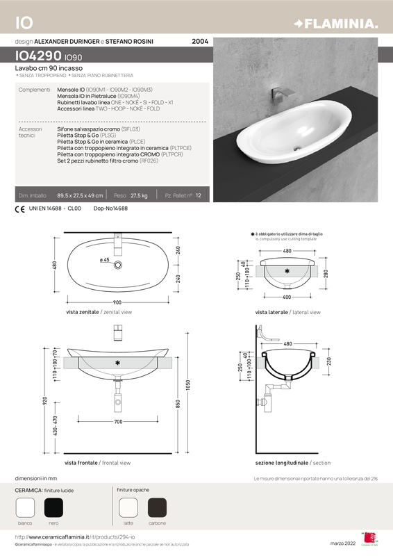 FLAMINIA IO 90 LAVABO INCASSO
