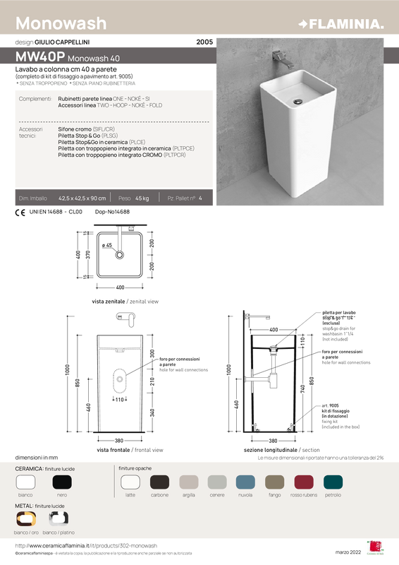 FLAMINIA MONOWASH WALL-MOUNTED FREESTANDING BASIN