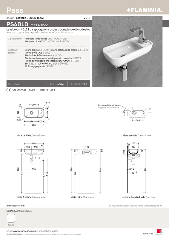 FLAMINIA PASS COUNTERTOP-WALL BASIN