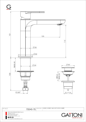 GATTONI RUBINETTERIA H2OMIX 7000 MIX LAVABO MONOCOMANDO CON PILETTA
