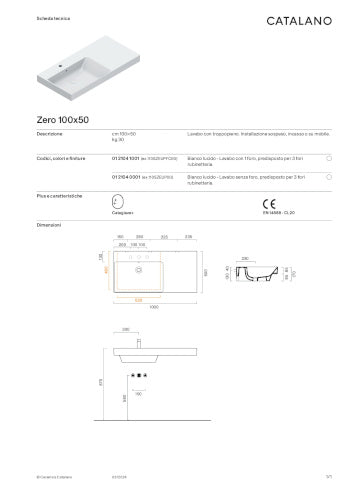 CATALANO LAVABO ZERO 100 BACINO SINISTRO